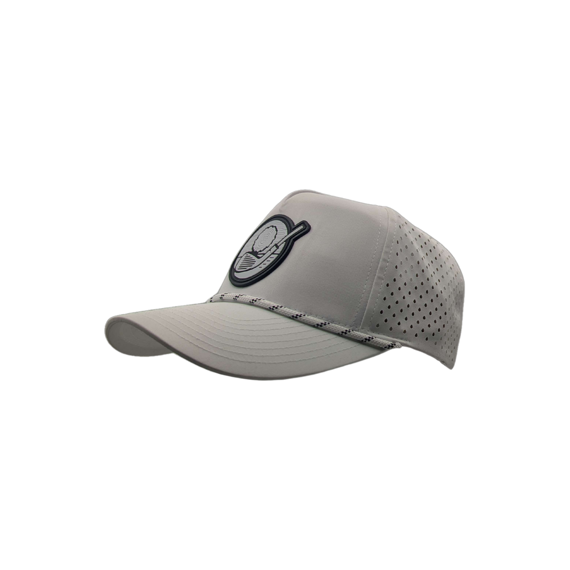 Classic white golf hat with a rope design from Iron & Wood Golf, offering a sleek and casual look for golfers.