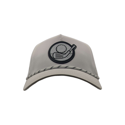 White rope hat by Iron & Wood Golf, designed for golfers with a stylish, comfortable fit. Perfect for both on and off the course.